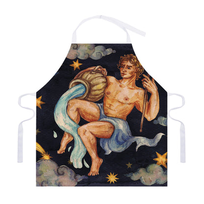 Watercolor Aquarius Zodiac Sign Print Adjustable Apron