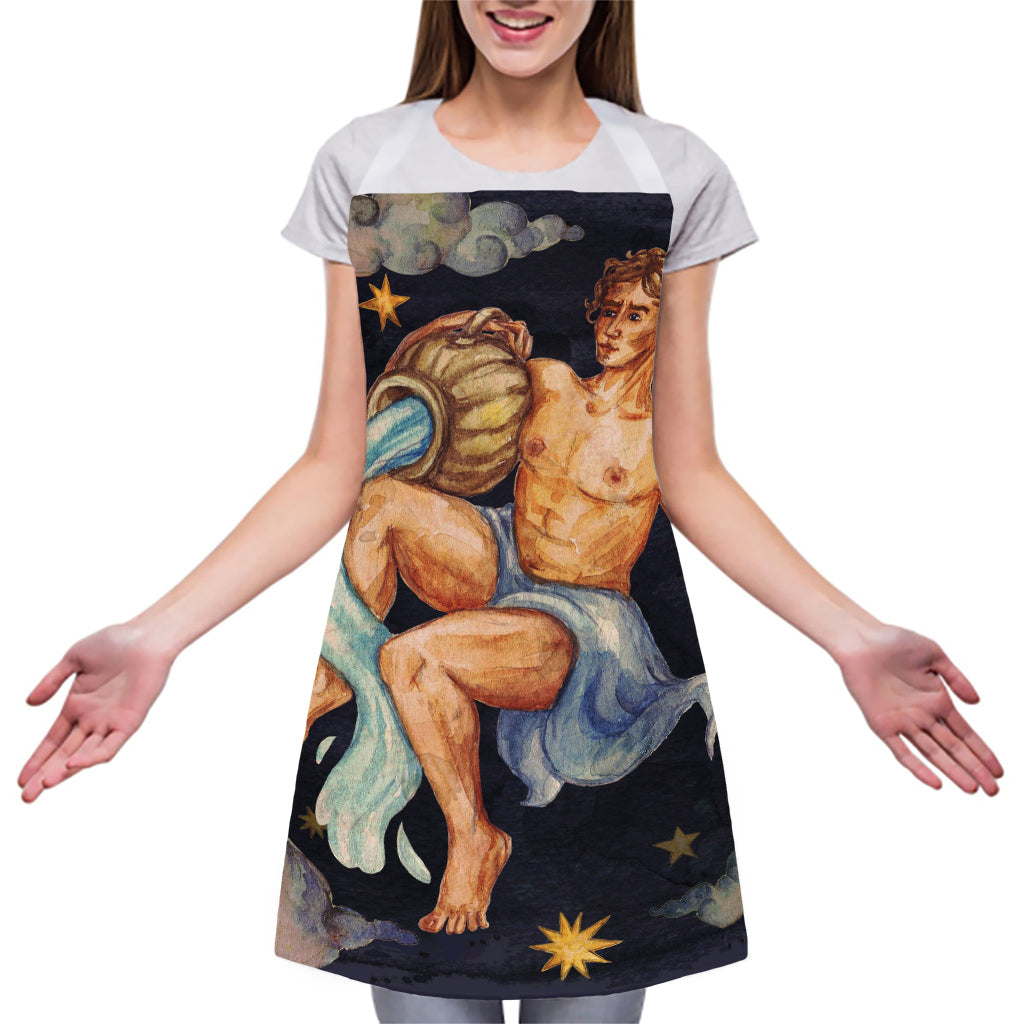 Watercolor Aquarius Zodiac Sign Print Adjustable Apron