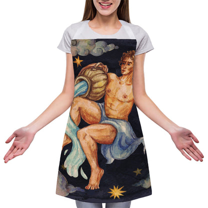Watercolor Aquarius Zodiac Sign Print Adjustable Apron