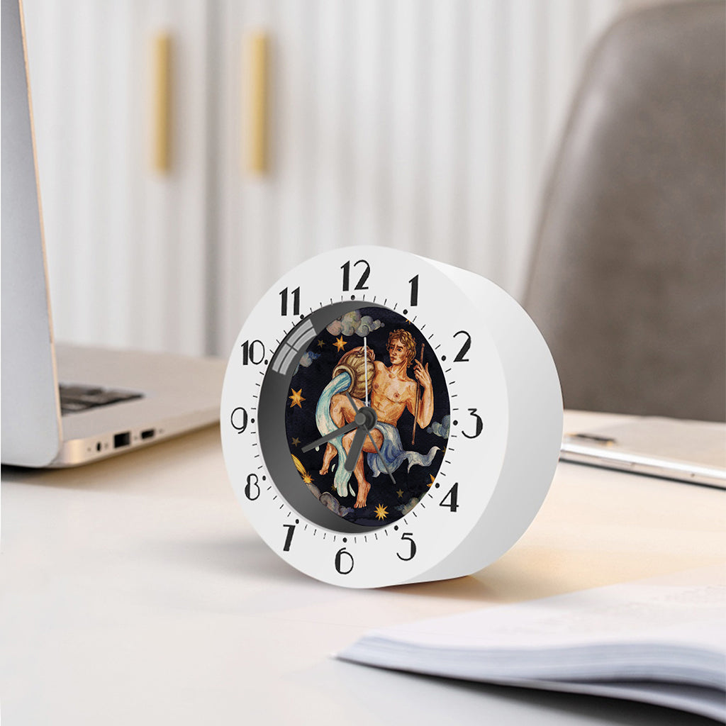 Watercolor Aquarius Zodiac Sign Print Alarm Clock