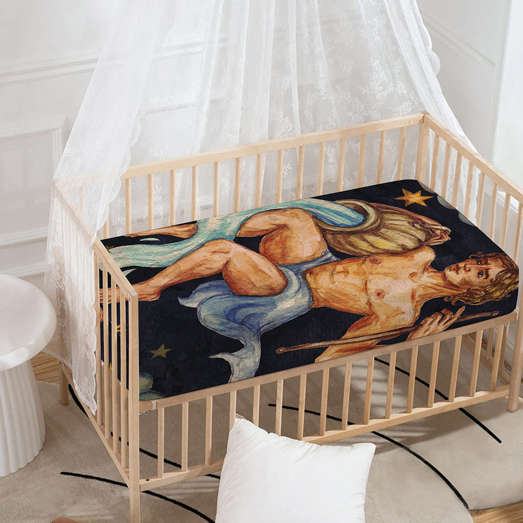 Watercolor Aquarius Zodiac Sign Print Baby Crib Sheet