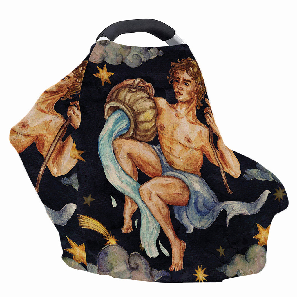 Watercolor Aquarius Zodiac Sign Print Baby Seat Cover