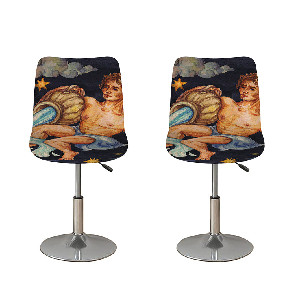 Watercolor Aquarius Zodiac Sign Print Bar Stool Covers