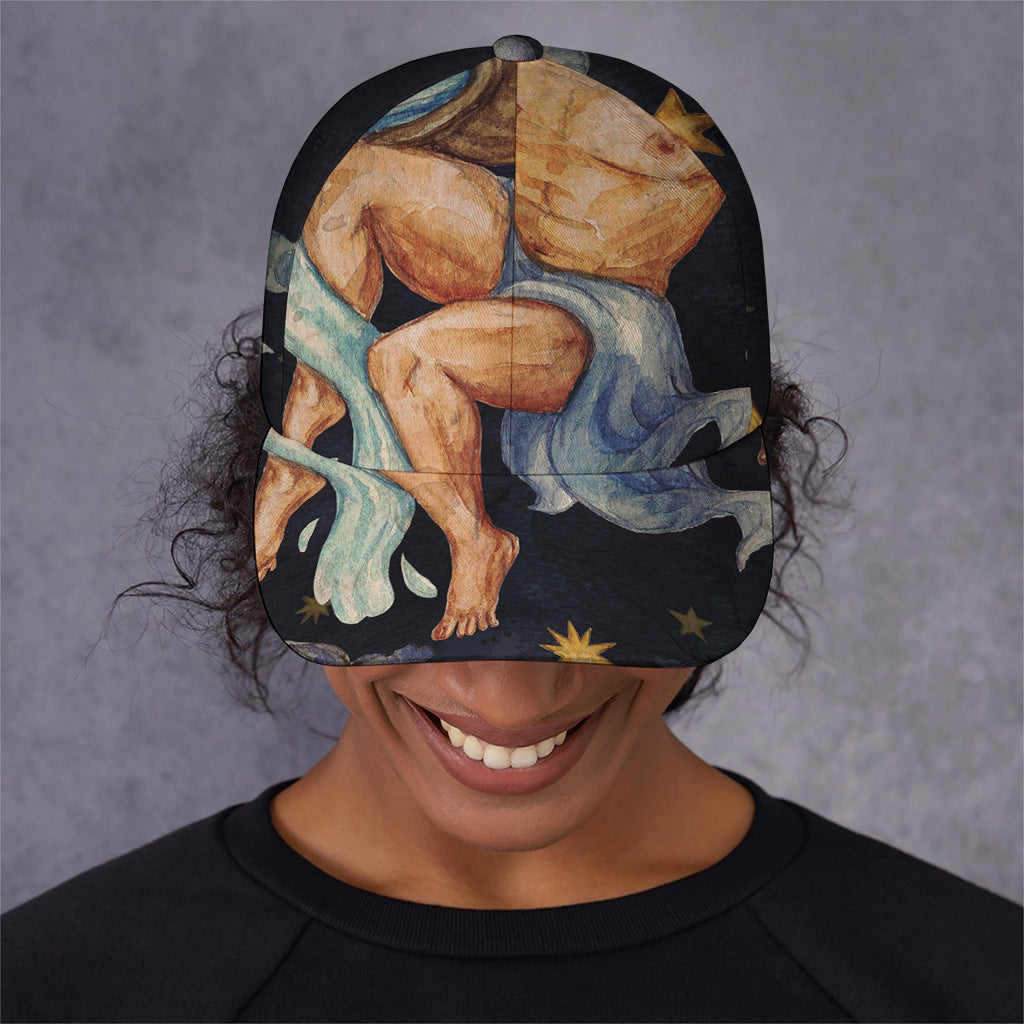 Watercolor Aquarius Zodiac Sign Print Baseball Cap