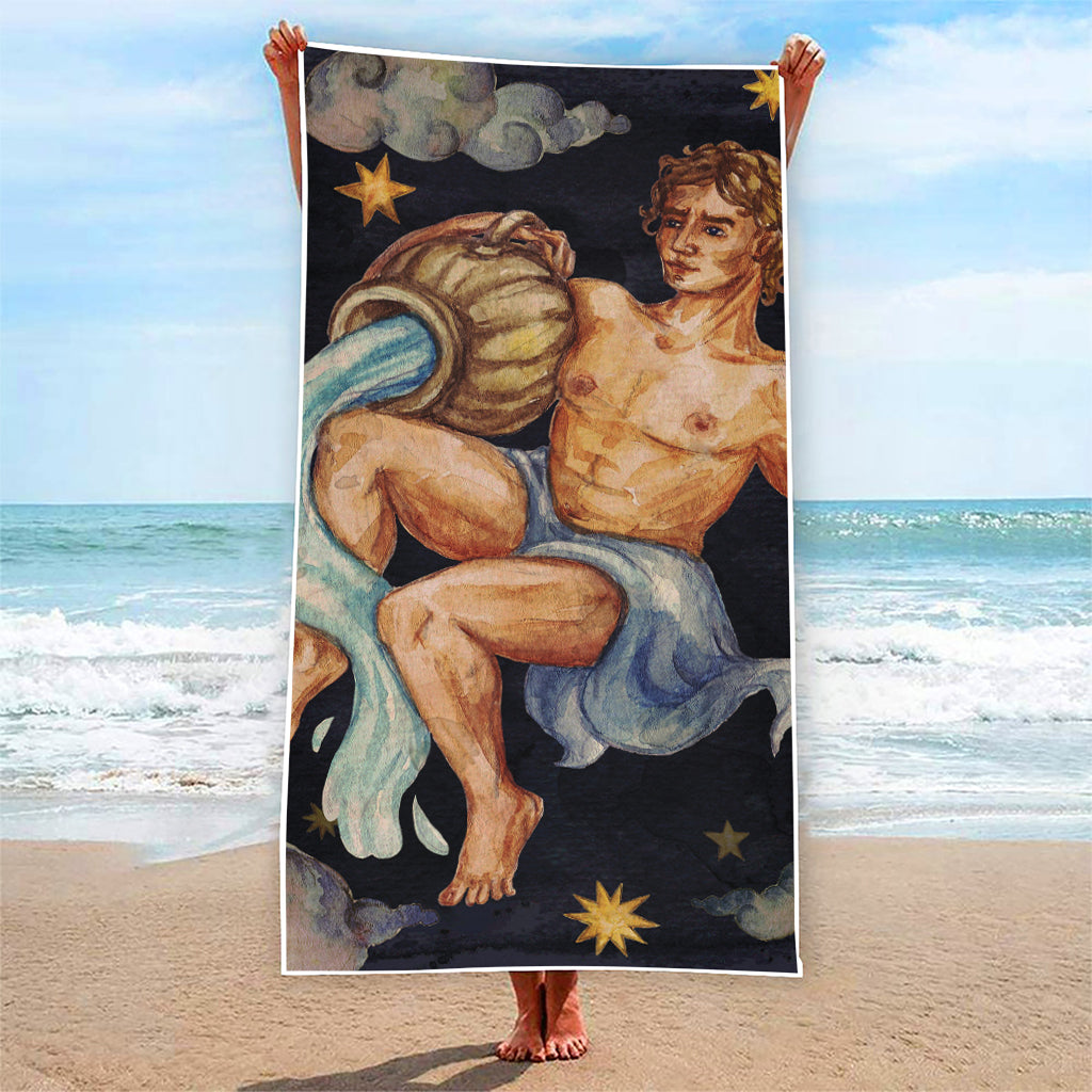 Watercolor Aquarius Zodiac Sign Print Beach Towel