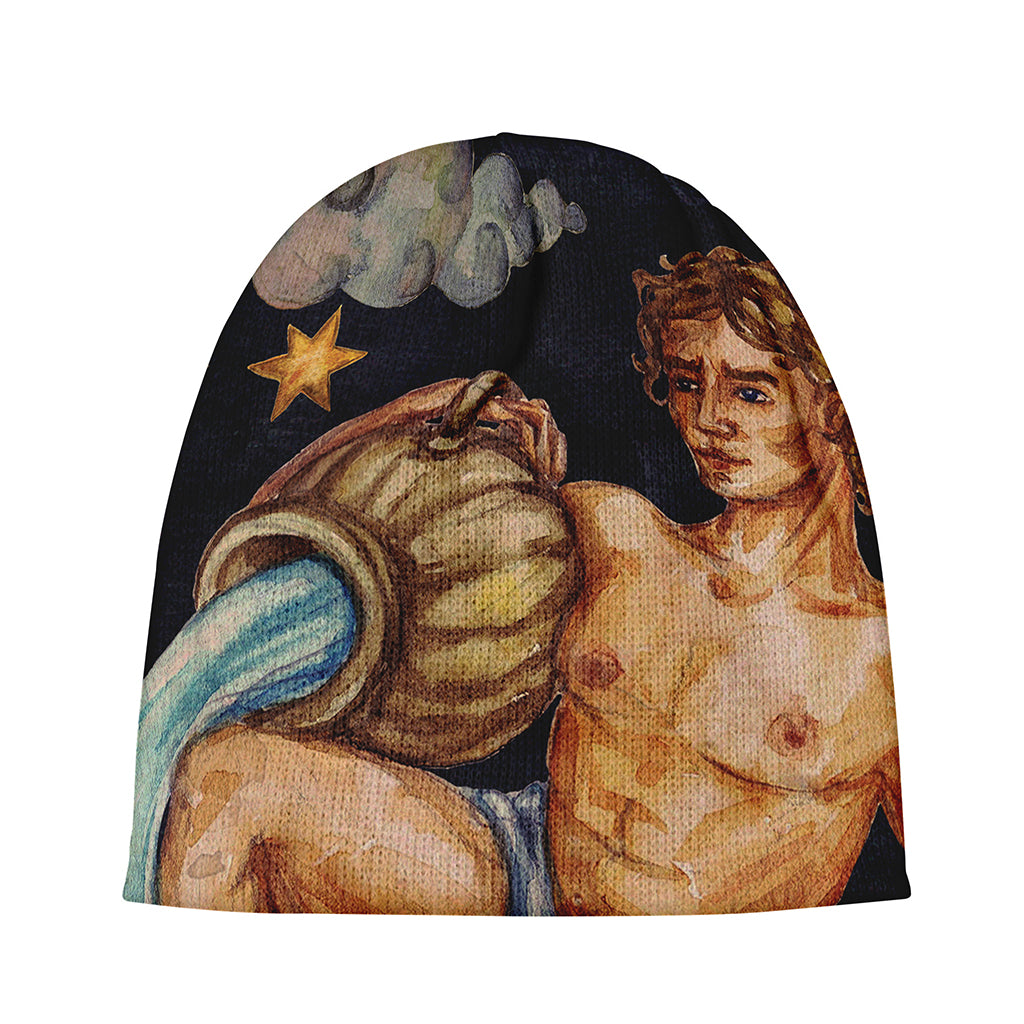Watercolor Aquarius Zodiac Sign Print Beanie