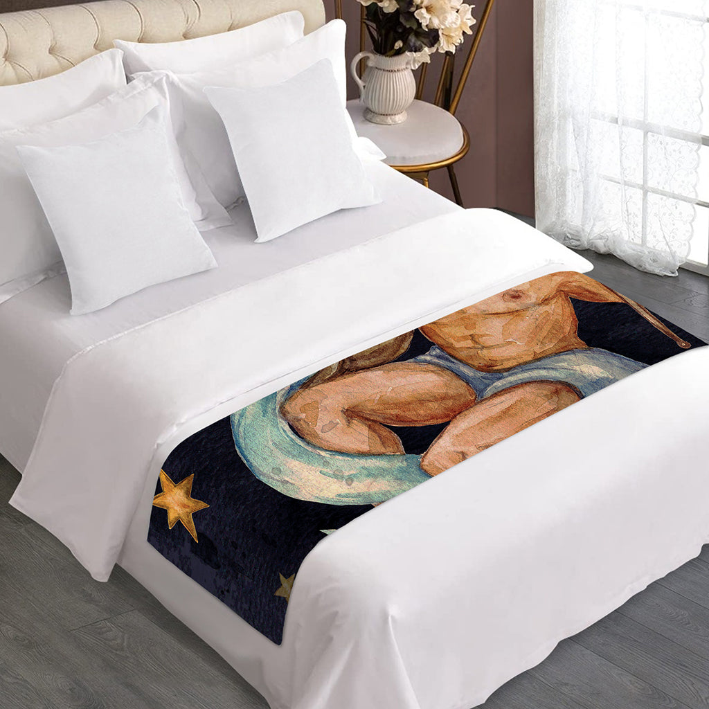 Watercolor Aquarius Zodiac Sign Print Bed Runner
