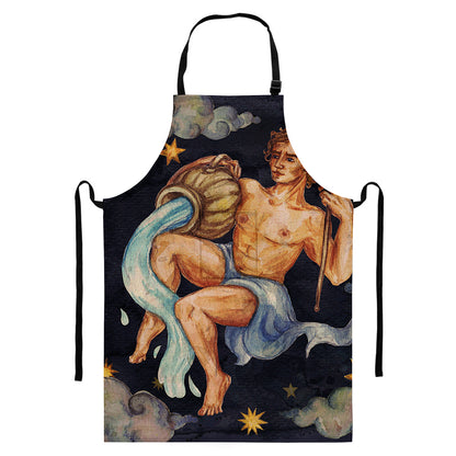 Watercolor Aquarius Zodiac Sign Print Bib Apron With Pocket