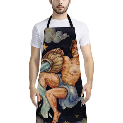 Watercolor Aquarius Zodiac Sign Print Bib Apron With Pocket