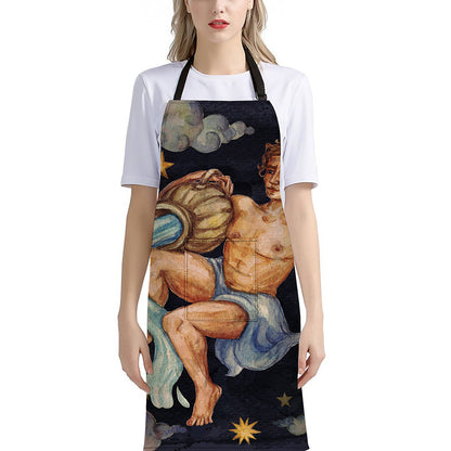 Watercolor Aquarius Zodiac Sign Print Bib Apron With Pocket