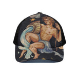 Watercolor Aquarius Zodiac Sign Print Black Mesh Trucker Cap