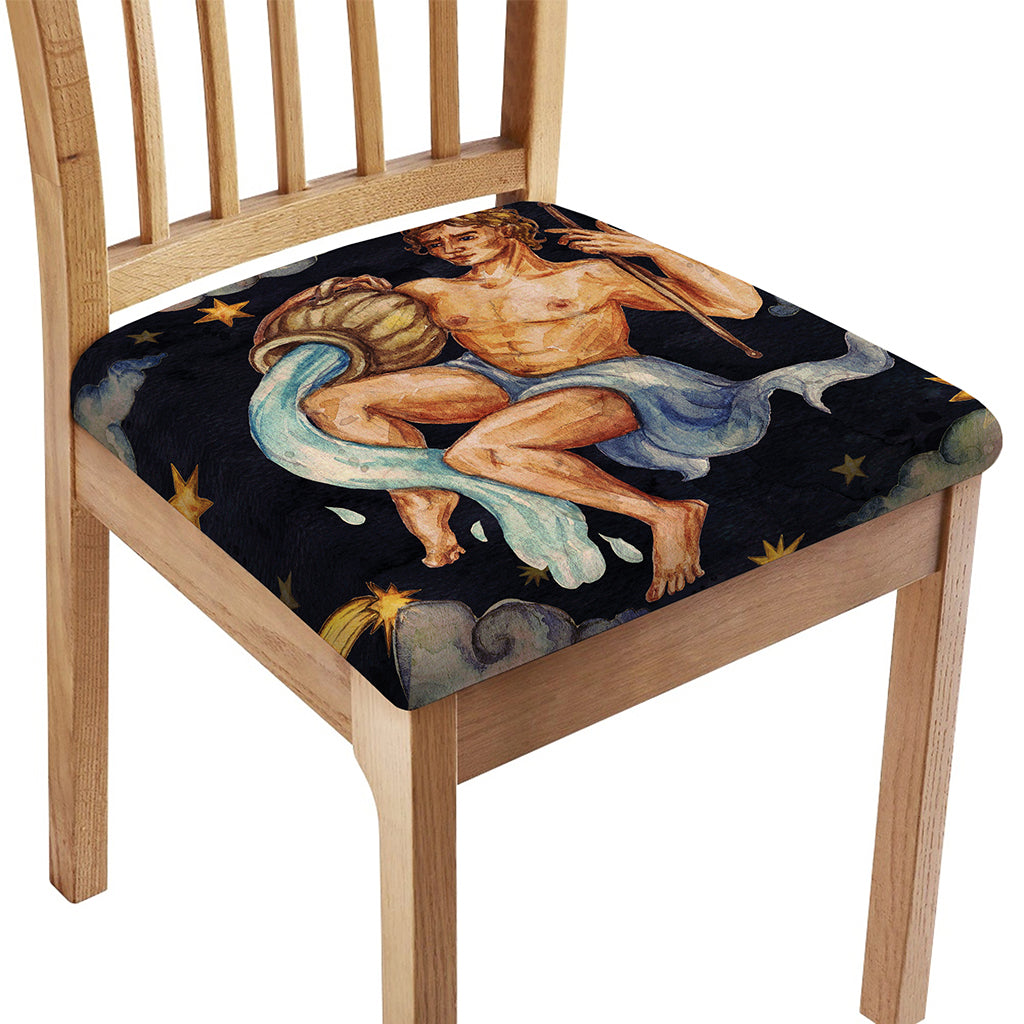 Watercolor Aquarius Zodiac Sign Print Chair Cushion Cover
