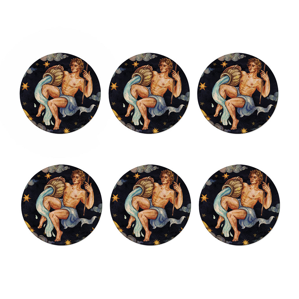 Watercolor Aquarius Zodiac Sign Print Coaster Set