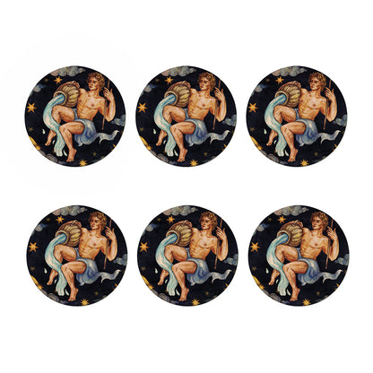 Watercolor Aquarius Zodiac Sign Print Coaster Set