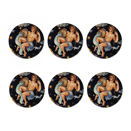 Watercolor Aquarius Zodiac Sign Print Coaster Set