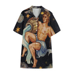 Watercolor Aquarius Zodiac Sign Print Cotton Hawaiian Shirt