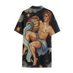 Watercolor Aquarius Zodiac Sign Print Cotton Hawaiian Shirt