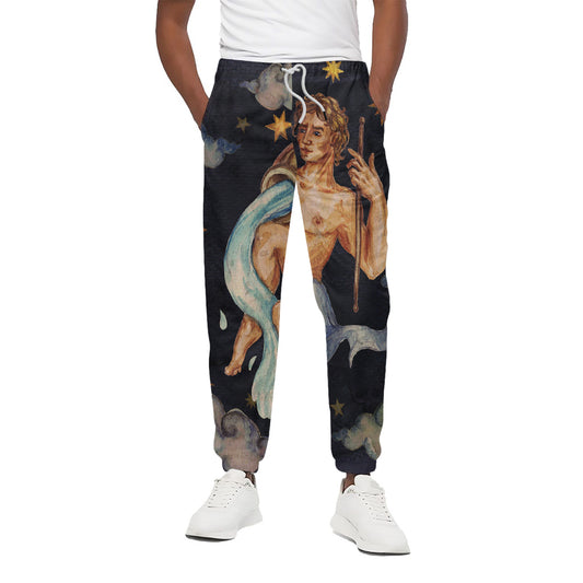Watercolor Aquarius Zodiac Sign Print Cotton Pants