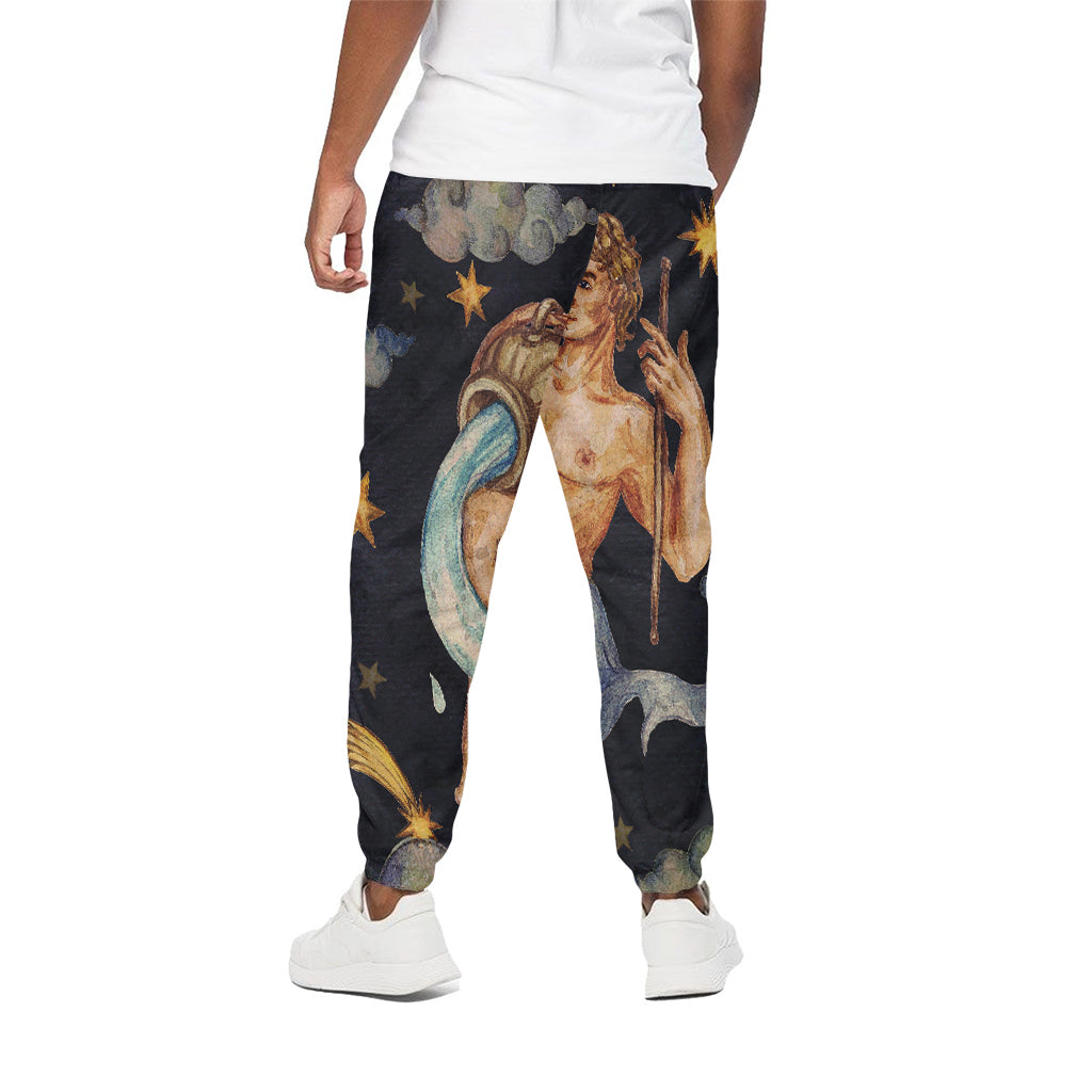 Watercolor Aquarius Zodiac Sign Print Cotton Pants
