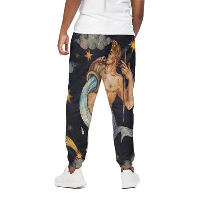 Watercolor Aquarius Zodiac Sign Print Cotton Pants