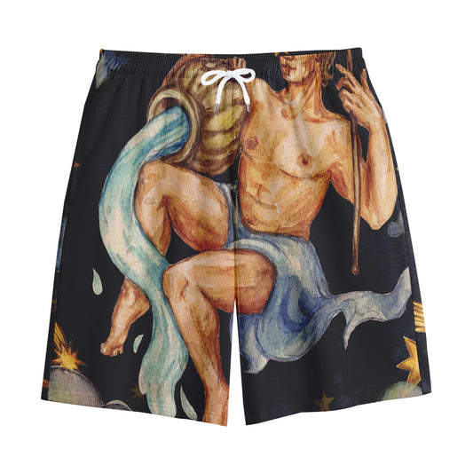 Watercolor Aquarius Zodiac Sign Print Cotton Shorts