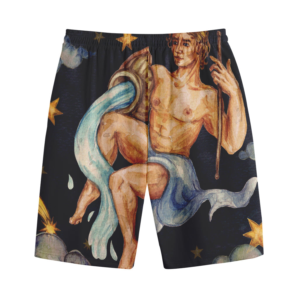 Watercolor Aquarius Zodiac Sign Print Cotton Shorts