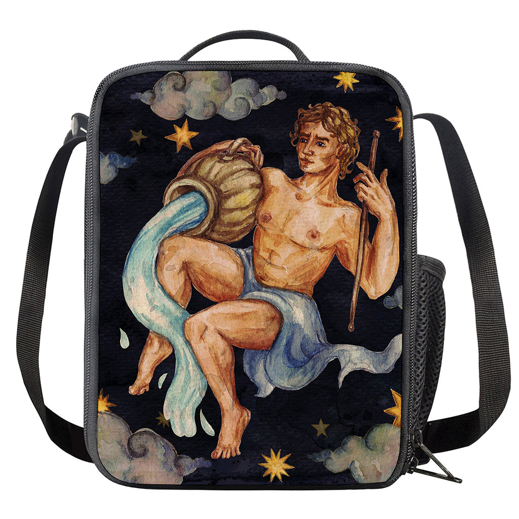 Watercolor Aquarius Zodiac Sign Print Crossbody Lunch Bag