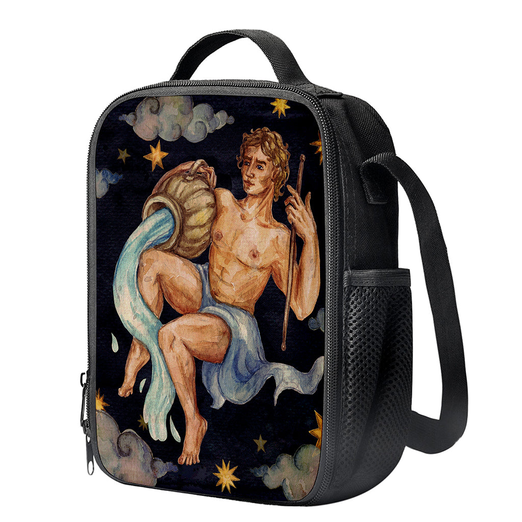 Watercolor Aquarius Zodiac Sign Print Crossbody Lunch Bag