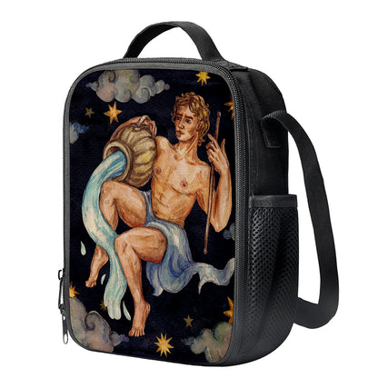 Watercolor Aquarius Zodiac Sign Print Crossbody Lunch Bag