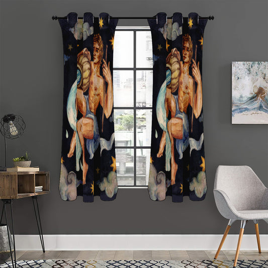 Watercolor Aquarius Zodiac Sign Print Curtain