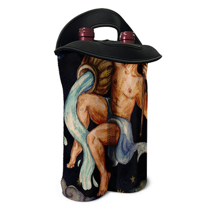 Watercolor Aquarius Zodiac Sign Print Double Neoprene Wine Tote
