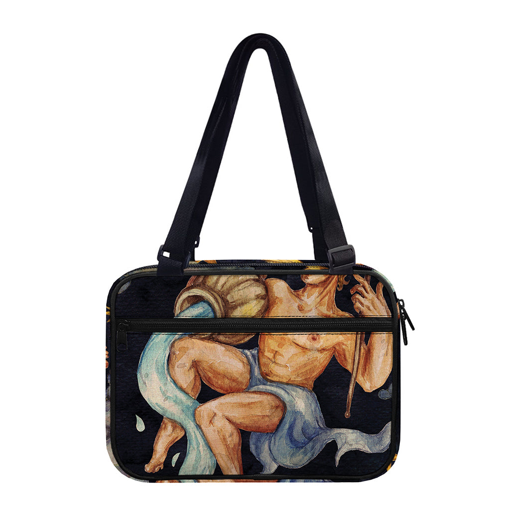 Watercolor Aquarius Zodiac Sign Print Double Strap Bible Bag
