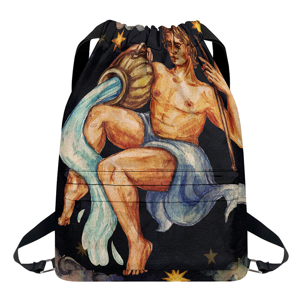 Watercolor Aquarius Zodiac Sign Print Drawstring Backpack