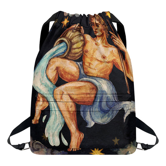 Watercolor Aquarius Zodiac Sign Print Drawstring Backpack