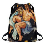 Watercolor Aquarius Zodiac Sign Print Drawstring Backpack