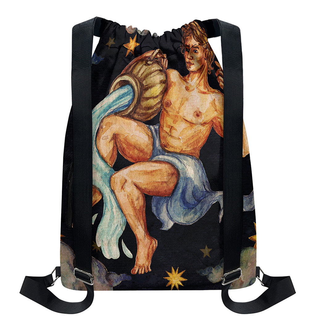 Watercolor Aquarius Zodiac Sign Print Drawstring Backpack