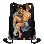 Watercolor Aquarius Zodiac Sign Print Drawstring Backpack