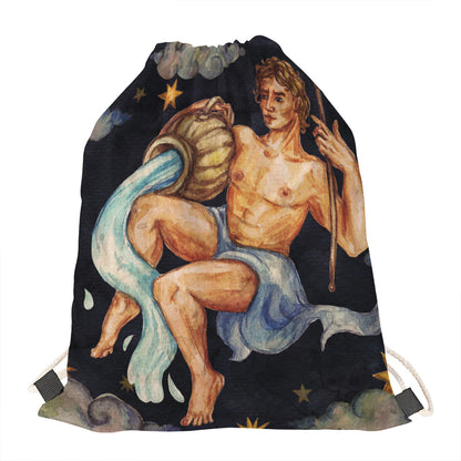 Watercolor Aquarius Zodiac Sign Print Drawstring Bag