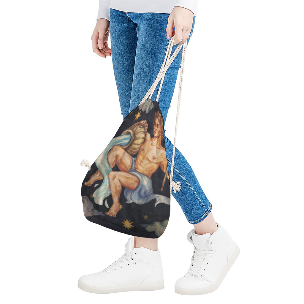 Watercolor Aquarius Zodiac Sign Print Drawstring Bag