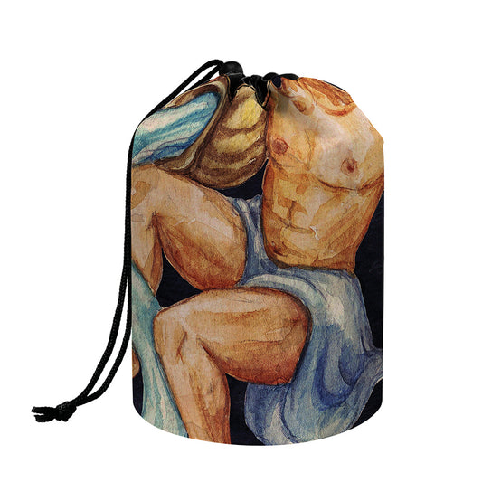 Watercolor Aquarius Zodiac Sign Print Drawstring Makeup Bag