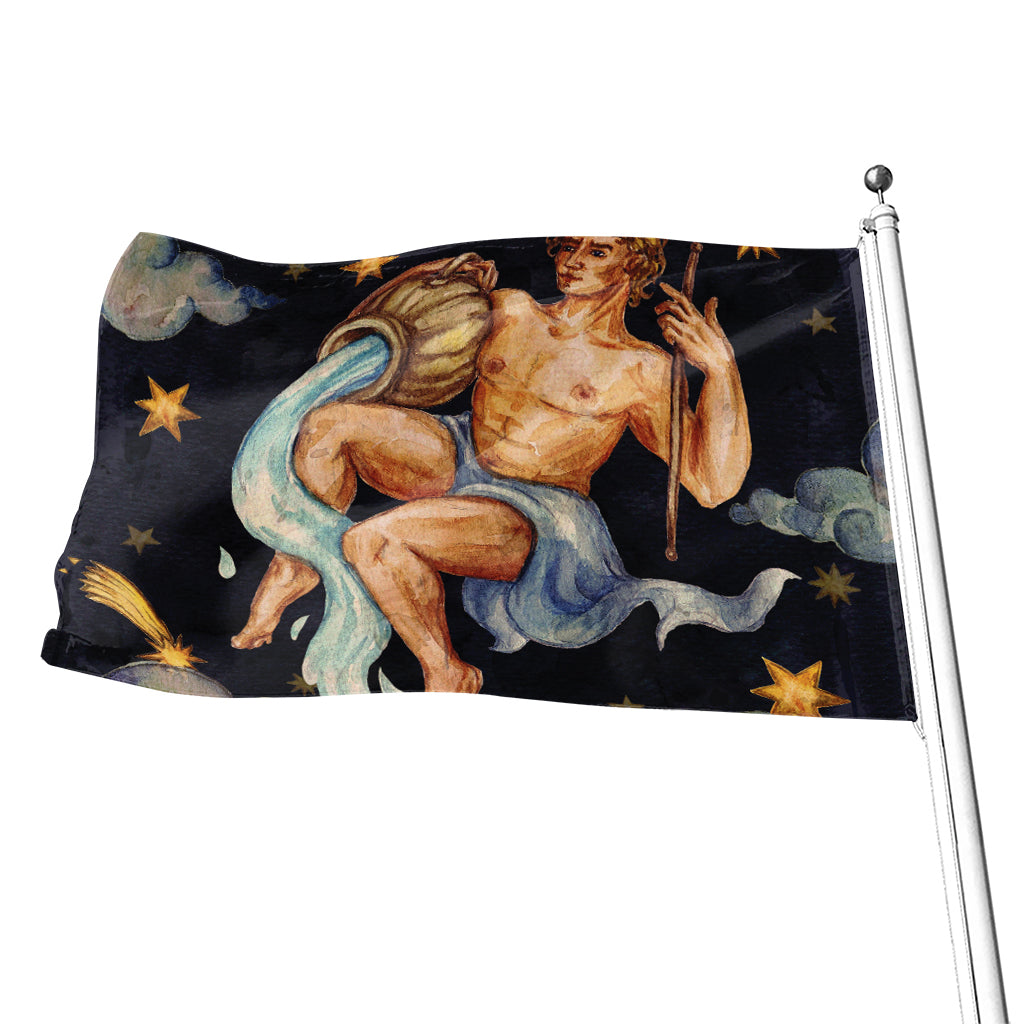 Watercolor Aquarius Zodiac Sign Print Flag