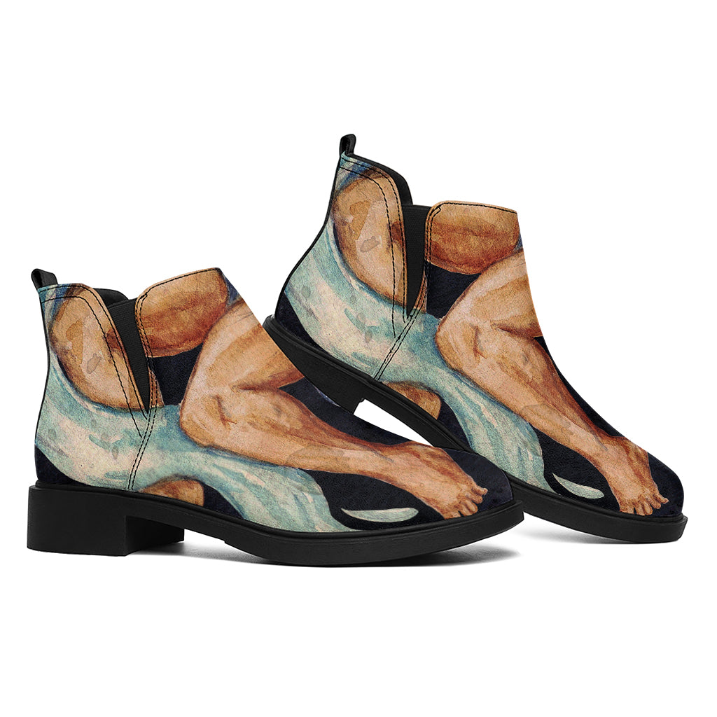 Watercolor Aquarius Zodiac Sign Print Flat Ankle Boots