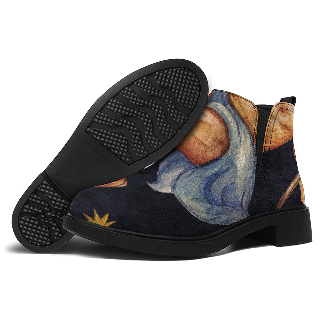 Watercolor Aquarius Zodiac Sign Print Flat Ankle Boots