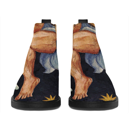 Watercolor Aquarius Zodiac Sign Print Flat Ankle Boots
