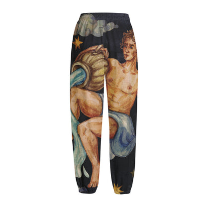 Watercolor Aquarius Zodiac Sign Print Fleece Lined Knit Pants