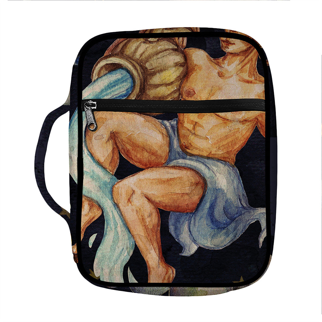 Watercolor Aquarius Zodiac Sign Print Front Pocket Bible Bag