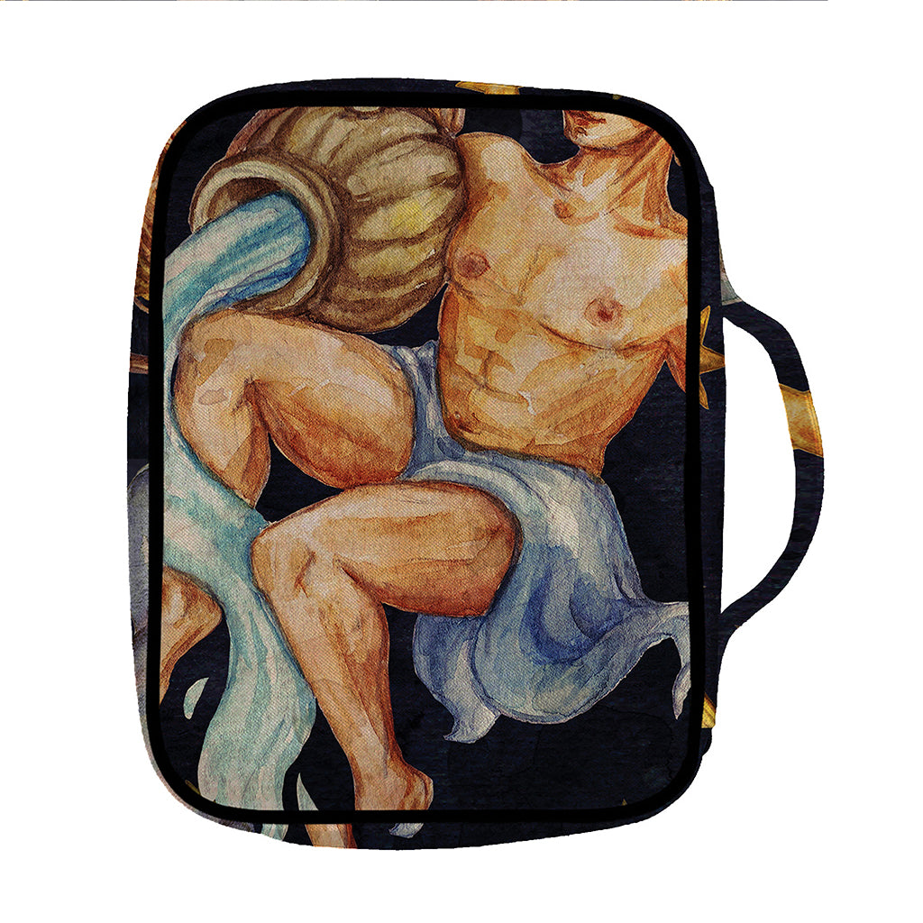Watercolor Aquarius Zodiac Sign Print Front Pocket Bible Bag