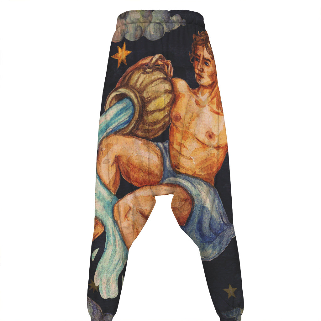 Watercolor Aquarius Zodiac Sign Print Hammer Pants