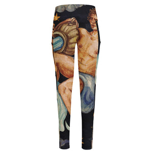 Watercolor Aquarius Zodiac Sign Print High-Waisted Pocket Leggings