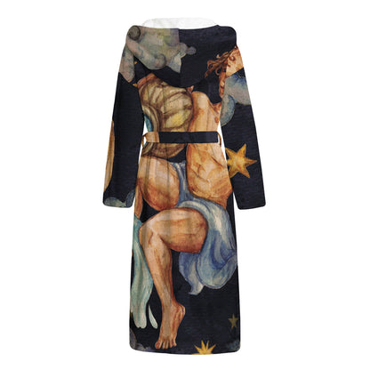 Watercolor Aquarius Zodiac Sign Print Hooded Bathrobe